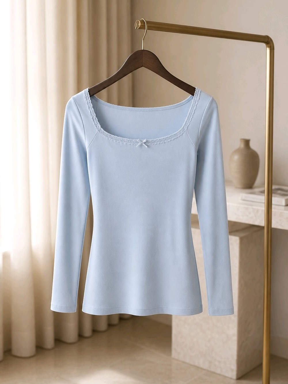 wild fable Pale Blue Lace-Trim Long Sleeve Top